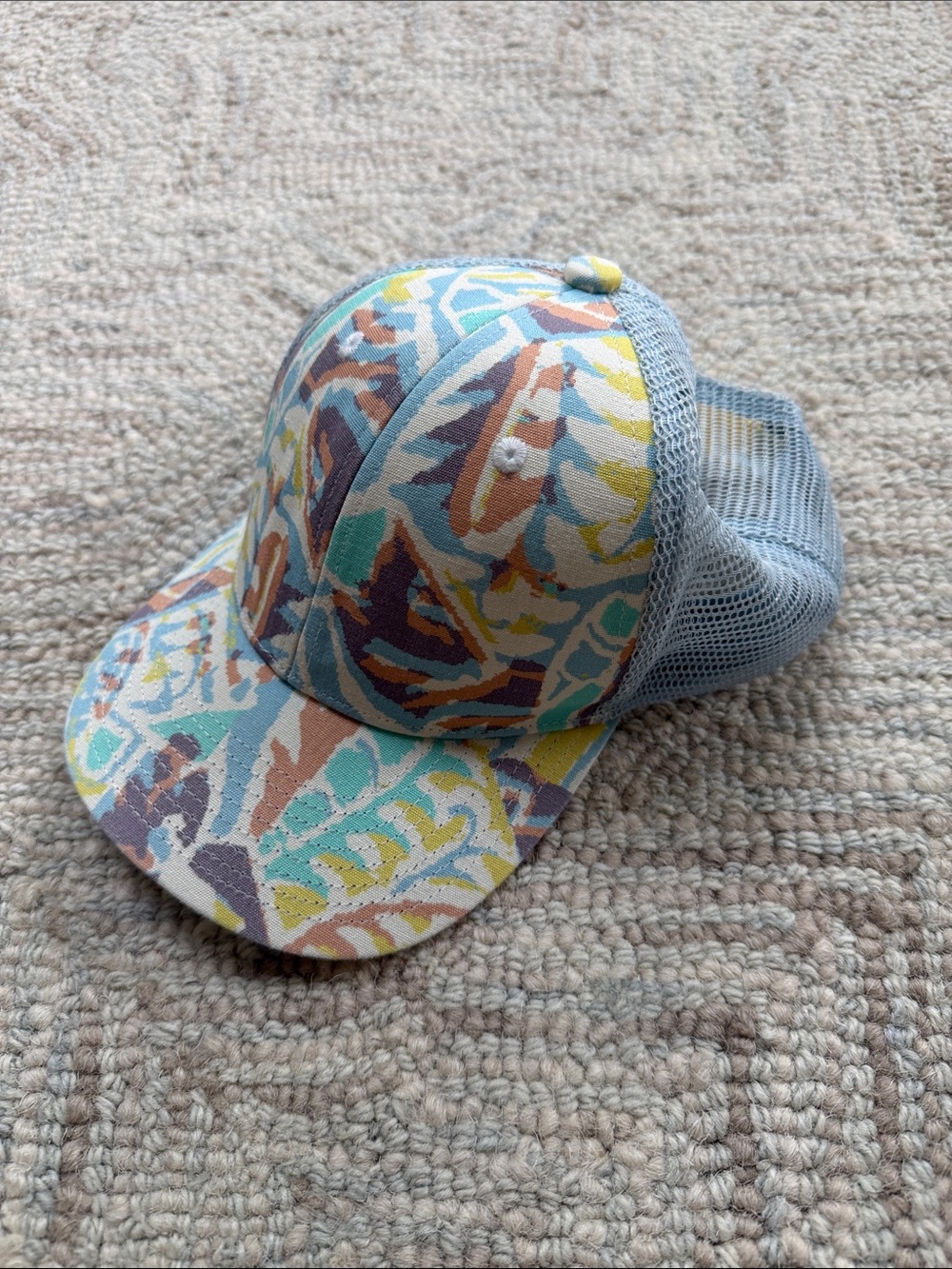 Kids Patagonia Multicolor Patterned Mesh Trucker Hat - Light Blue